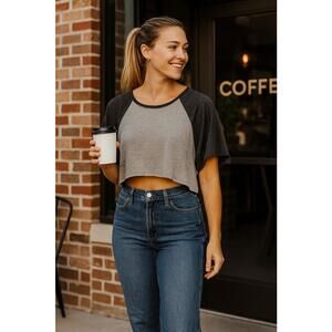 Cozy Two-Tone Raglan Sleeve Crop Top
